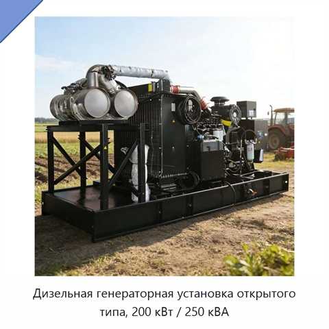 Дизельная генераторная установка открытого типа, 200 кВт / 250 кВА