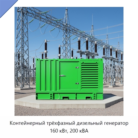 Контейнерный трёхфазный дизельный генератор 160 кВт, 200 кВА