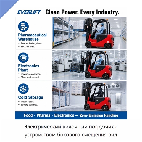 Электрический вилочный погрузчик с устройством бокового смещения вил
