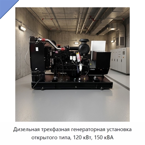 Дизельная трехфазная генераторная установка открытого типа, 120 кВт, 150 кВА
