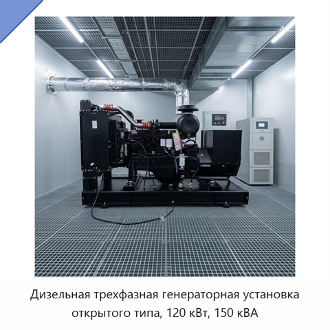 Дизельная трехфазная генераторная установка открытого типа, 120 кВт, 150 кВА