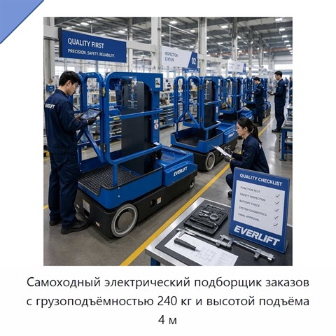 Самоходный электрический подборщик заказов с грузоподъёмностью 240 кг и высотой подъёма 4 м