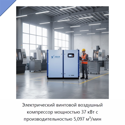 Электрический винтовой воздушный компрессор мощностью 37 кВт с производительностью 5,097 м³/мин