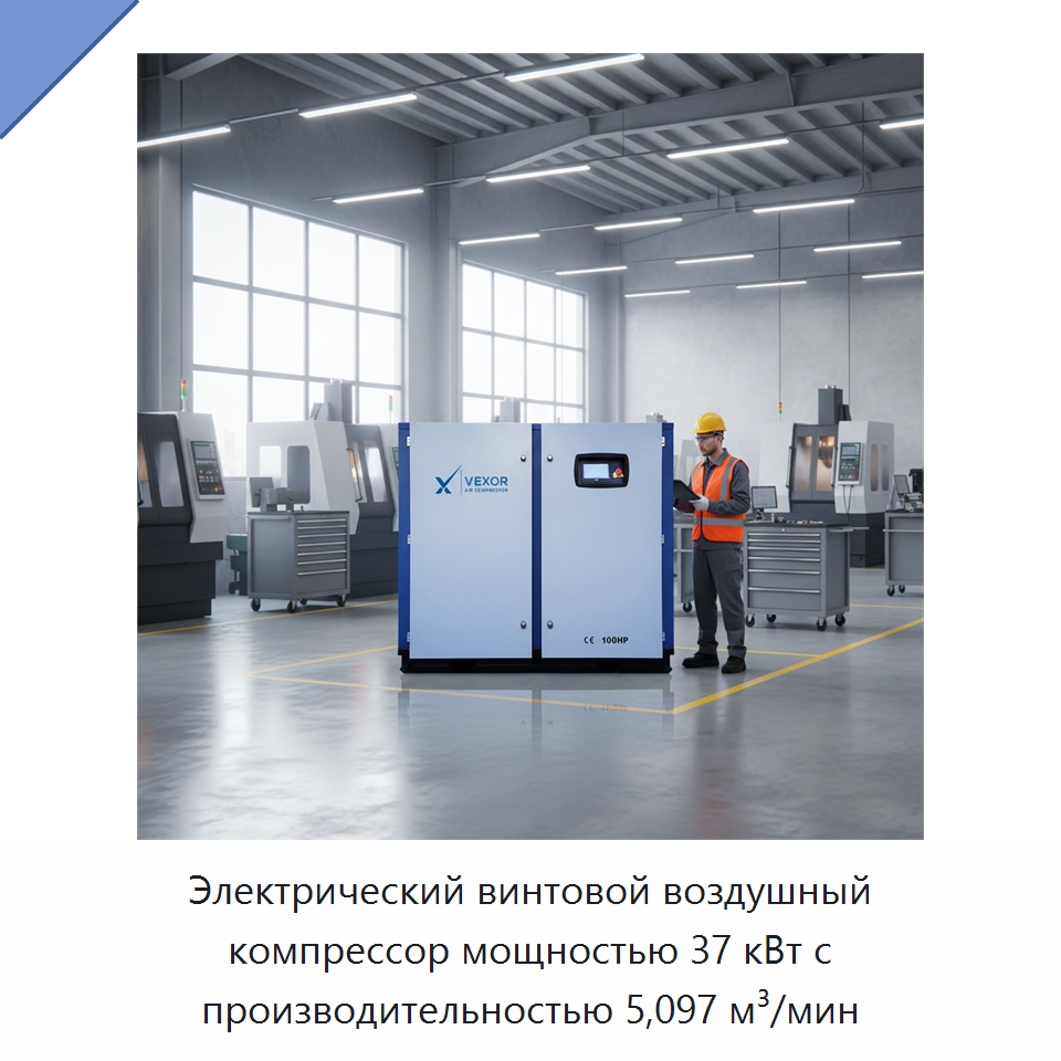 Электрический винтовой воздушный компрессор мощностью 37 кВт с производительностью 5,097 м³/мин — Промышленные компрессоры