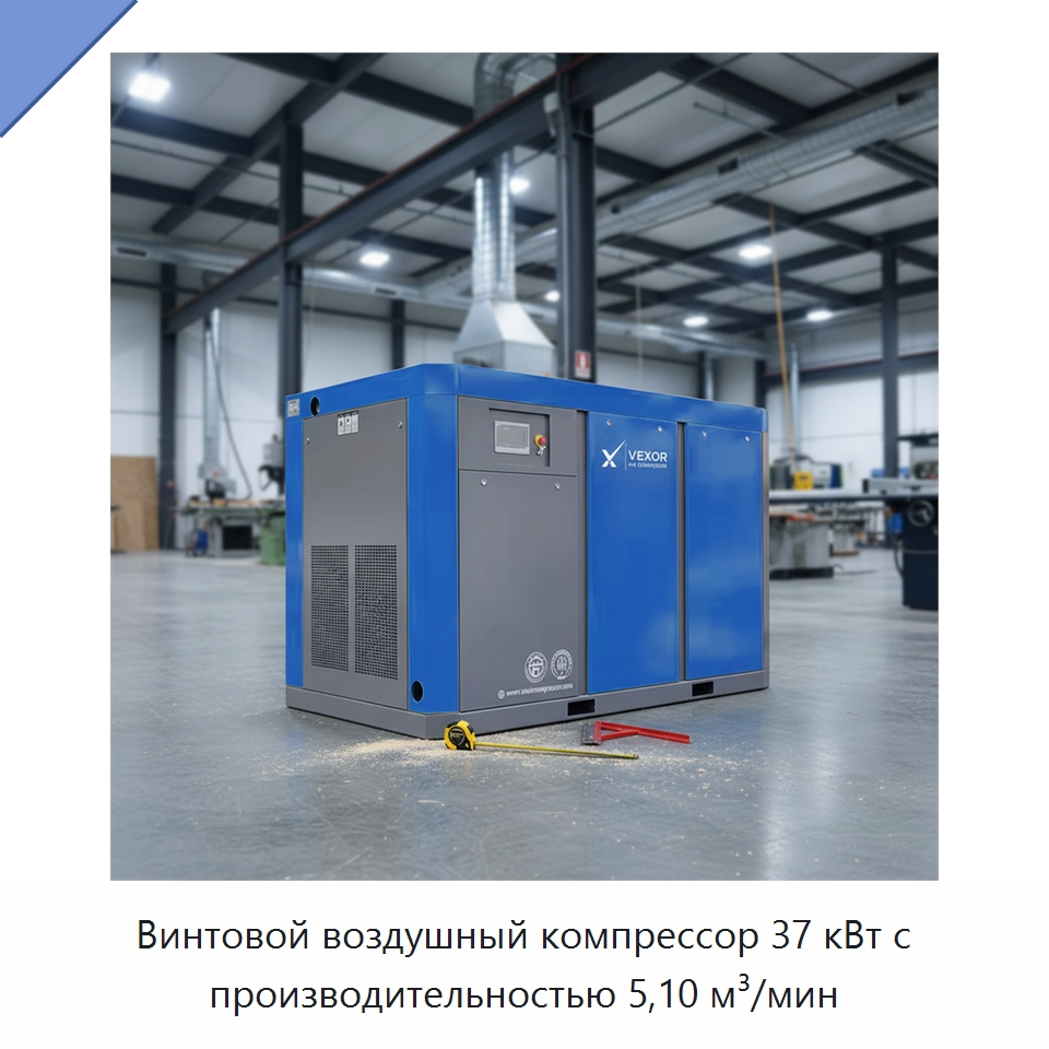 Винтовой воздушный компрессор 37 кВт с производительностью 5,10 м³/мин — Промышленные компрессоры