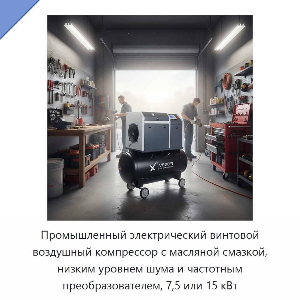 Промышленный электрический винтовой воздушный компрессор с масляной смазкой, низким уровнем шума и частотным преобразователем, 7,5 или 15 кВт — Промышленные компрессоры