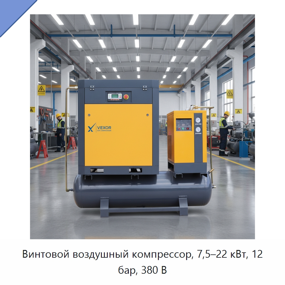 Винтовой воздушный компрессор, 7,5–22 кВт, 12 бар, 380 В — Промышленные компрессоры