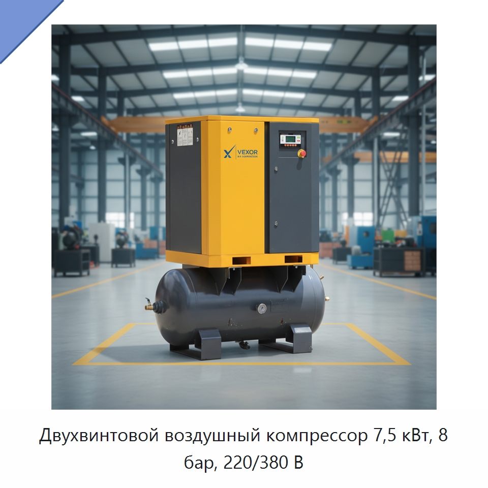 Двухвинтовой воздушный компрессор 7,5 кВт, 8 бар, 220/380 В — Промышленные компрессоры