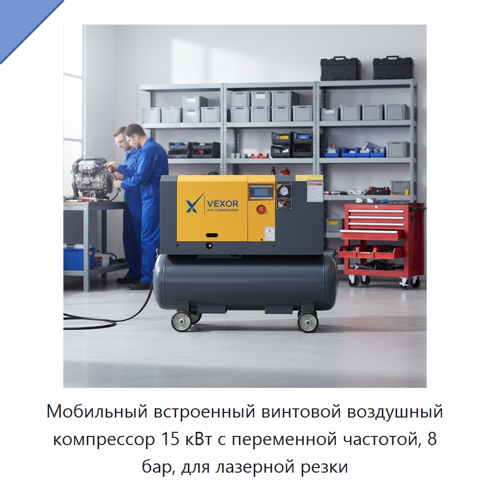 Мобильный встроенный винтовой воздушный компрессор 15 кВт с переменной частотой, 8 бар, для лазерной резки — Промышленные компрессоры