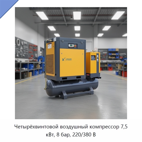 Четырёхвинтовой воздушный компрессор 7,5 кВт, 8 бар, 220/380 В
