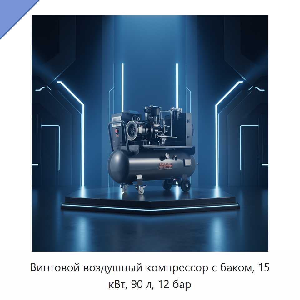 Винтовой воздушный компрессор с баком, 15 кВт, 90 л, 12 бар — Промышленные компрессоры