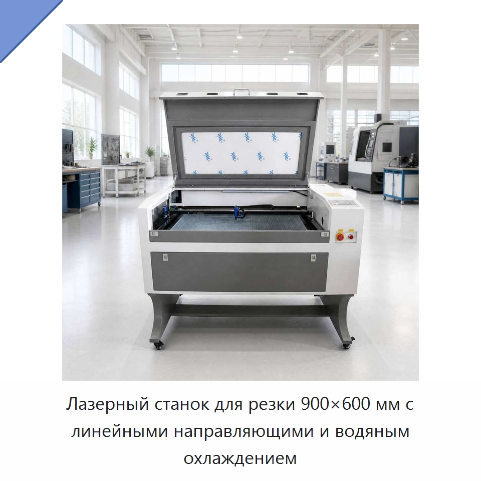 Лазерный станок для резки 900×600 мм с линейными направляющими и водяным охлаждением — Станки лазерной резки