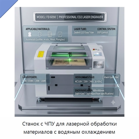 Станок с ЧПУ для лазерной обработки материалов с водяным охлаждением
