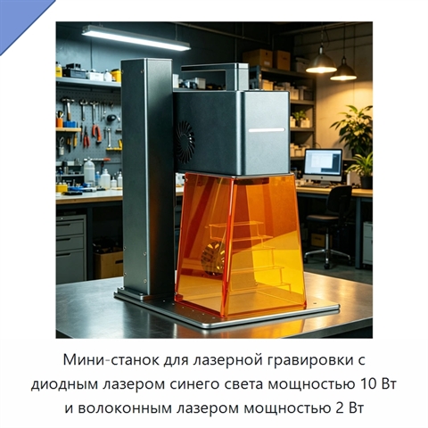 Мини-станок для лазерной гравировки с диодным лазером синего света мощностью 10 Вт и волоконным лазером мощностью 2 Вт