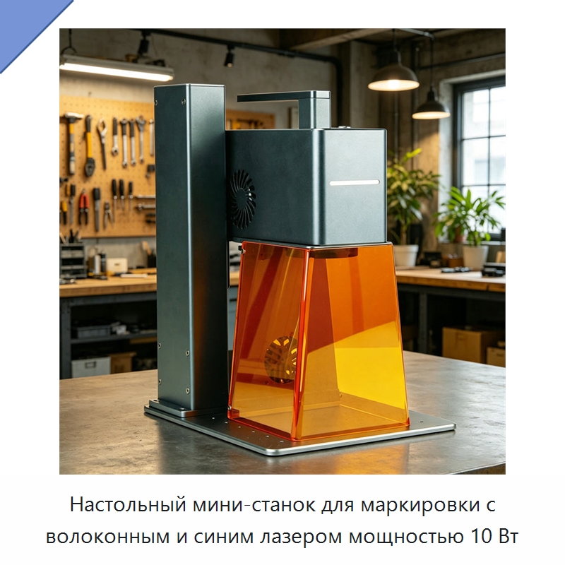 Настольный мини-станок для маркировки с волоконным и синим лазером мощностью 10 Вт — Лазерные маркировочные станки