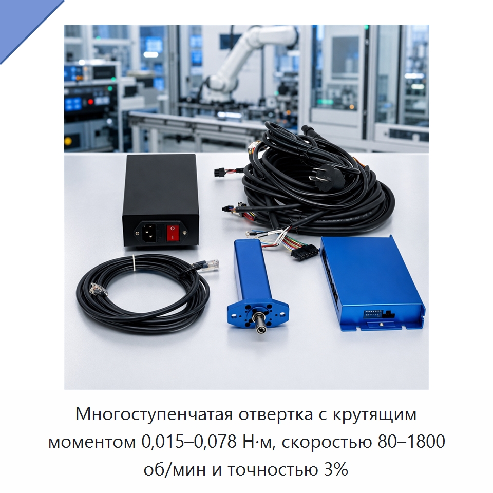 Многоступенчатая отвертка с крутящим моментом 0,015–0,078 Н·м, скоростью 80–1800 об/мин и точностью 3% — Специальный инструмент