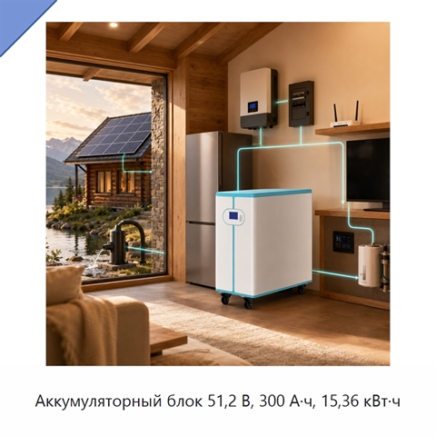 Аккумуляторный блок 51,2 В, 300 А·ч, 15,36 кВт·ч