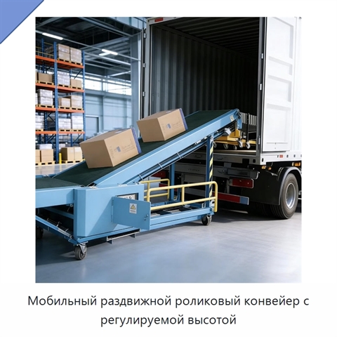 Мобильный раздвижной роликовый конвейер с регулируемой высотой