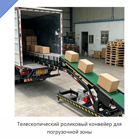 Телескопический роликовый конвейер для погрузочной зоны