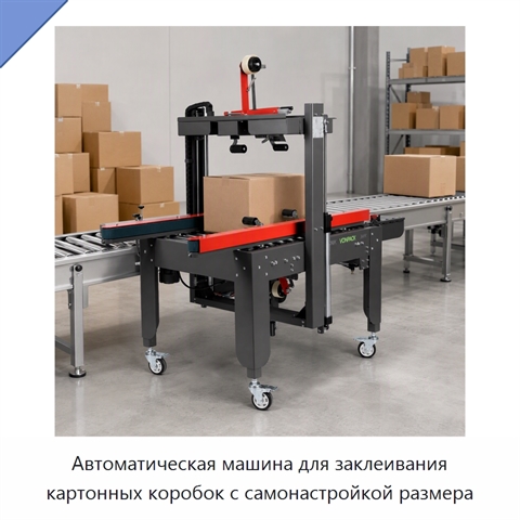 Автоматическая машина для заклеивания картонных коробок с самонастройкой размера