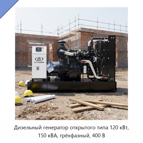 Дизельный генератор открытого типа 120 кВт, 150 кВА, трёхфазный, 400 В