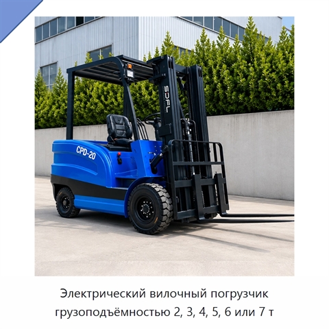 Электрический вилочный погрузчик грузоподъёмностью 2, 3, 4, 5, 6 или 7 т