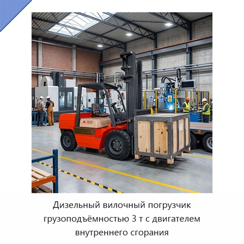 Дизельный вилочный погрузчик грузоподъёмностью 3 т с двигателем внутреннего сгорания