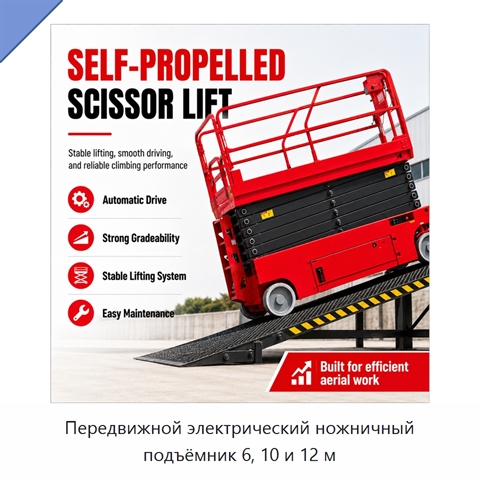 Передвижной электрический ножничный подъёмник 6, 10 и 12 м