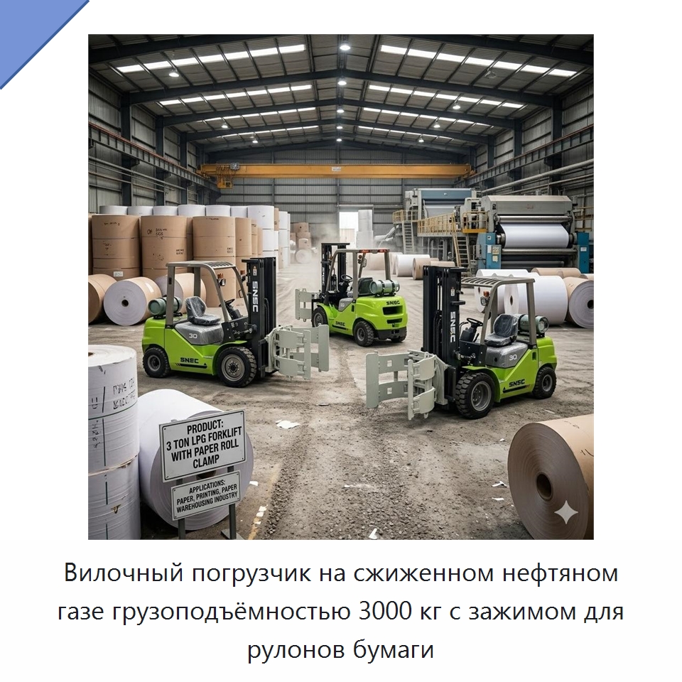 Вилочный погрузчик на сжиженном нефтяном газе грузоподъёмностью 3000 кг с зажимом для рулонов бумаги — Вилочные погрузчики