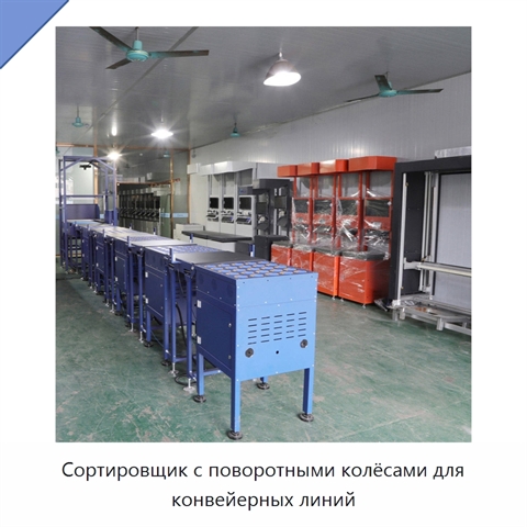 Сортировщик с поворотными колёсами для конвейерных линий