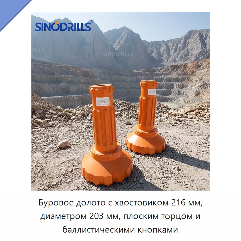 Буровое долото с хвостовиком 216 мм, диаметром 203 мм, плоским торцом и баллистическими кнопками — Горнодобывающее оборудование