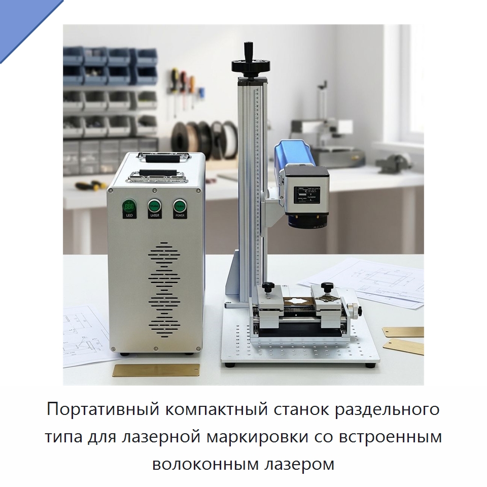 Портативный компактный станок раздельного типа для лазерной маркировки со встроенным волоконным лазером — Лазерные маркировочные станки