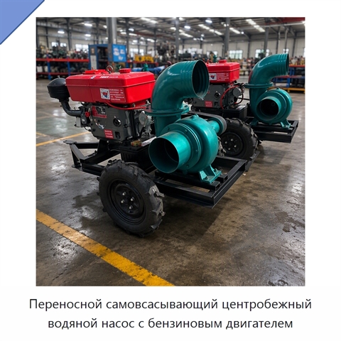 Переносной самовсасывающий центробежный водяной насос с бензиновым двигателем