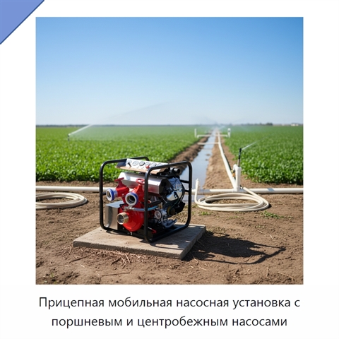 Прицепная мобильная насосная установка с поршневым и центробежным насосами