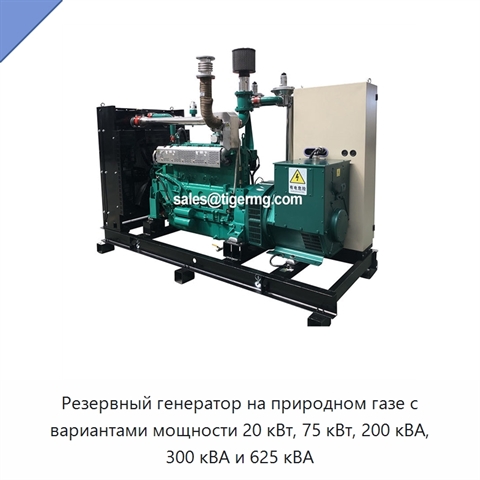 Резервный генератор на природном газе с вариантами мощности 20 кВт, 75 кВт, 200 кВА, 300 кВА и 625 кВА
