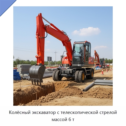 Колёсный экскаватор с телескопической стрелой массой 6 т