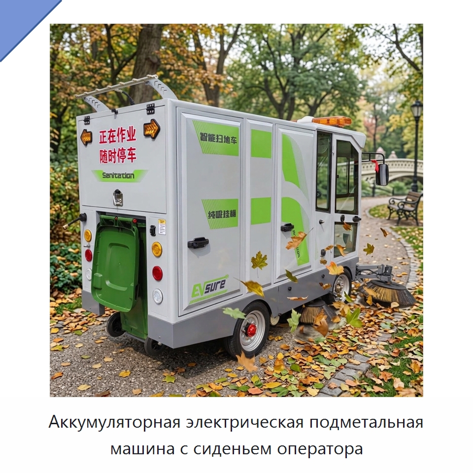 Аккумуляторная электрическая подметальная машина с сиденьем оператора — Коммунальная техника