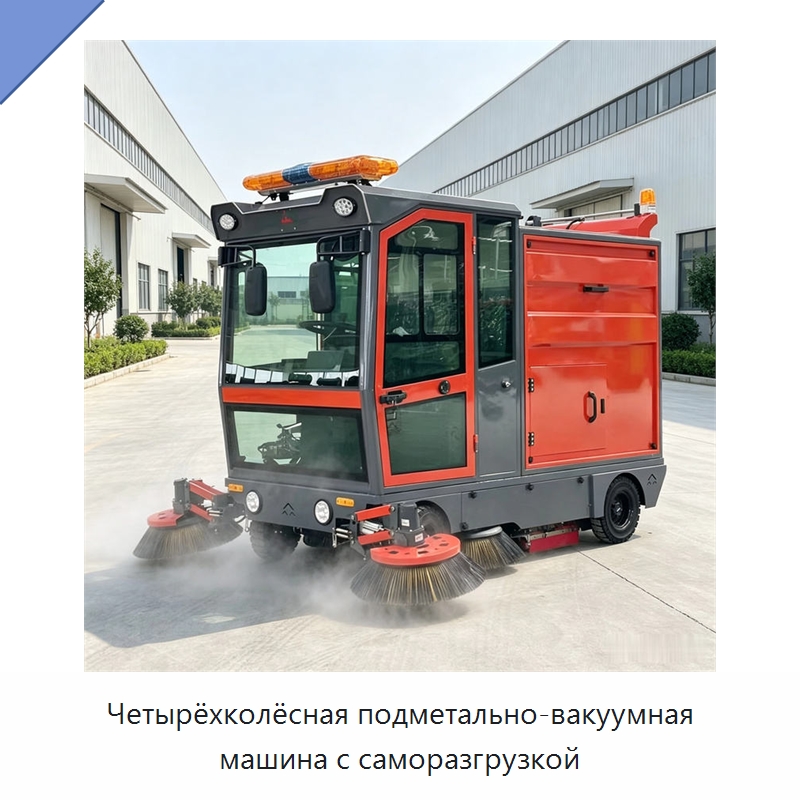 Четырёхколёсная подметально-вакуумная машина с саморазгрузкой — Коммунальная техника