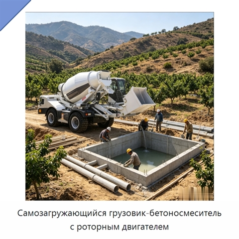 Самозагружающийся грузовик-бетоносмеситель с роторным двигателем