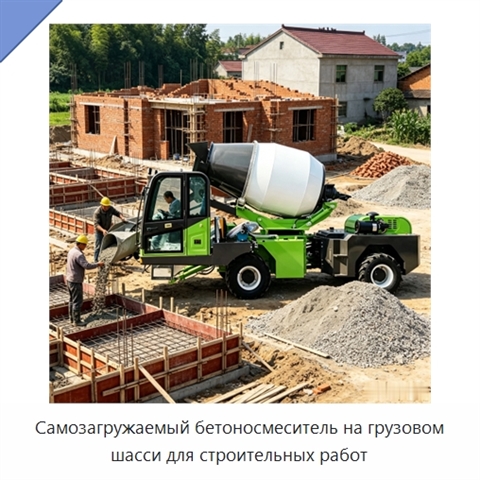 Самозагружаемый бетоносмеситель на грузовом шасси для строительных работ