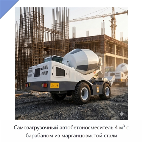 Самозагрузочный автобетоносмеситель 4 м³ с барабаном из марганцовистой стали
