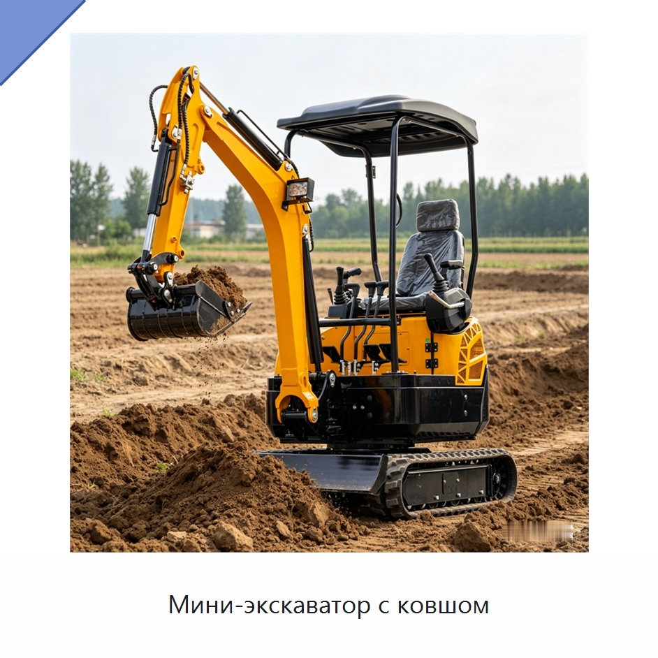 Мини-экскаватор с ковшом — Землеройная техника