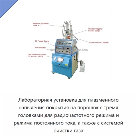 Лабораторная установка для плазменного напыления покрытия на порошок с тремя головками для радиочастотного режима и режима постоянного тока, а также с системой очистки газа