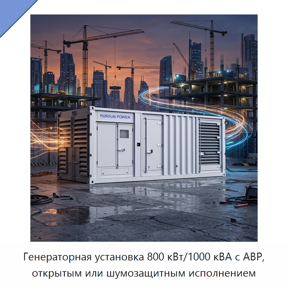 Генераторная установка 800 кВт/1000 кВА с АВР, открытым или шумозащитным исполнением — Дизельные генераторы