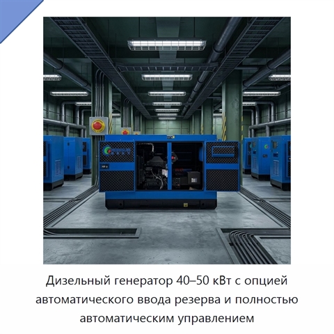 Дизельный генератор 40–50 кВт с опцией автоматического ввода резерва и полностью автоматическим управлением