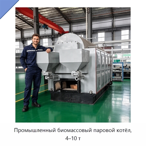 Промышленный биомассовый паровой котёл, 4–10 т