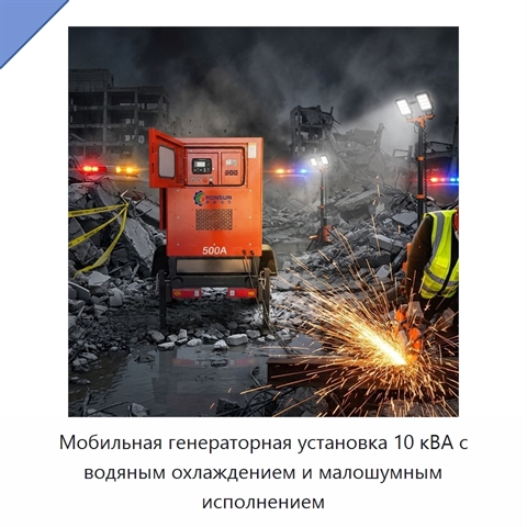 Мобильная генераторная установка 10 кВА с водяным охлаждением и малошумным исполнением