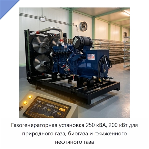 Газогенераторная установка 250 кВА, 200 кВт для природного газа, биогаза и сжиженного нефтяного газа