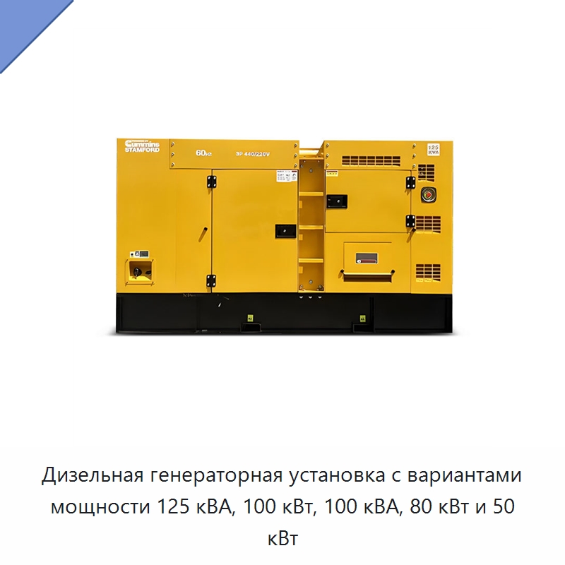 Дизельная генераторная установка с вариантами мощности 125 кВА, 100 кВт, 100 кВА, 80 кВт и 50 кВт — Дизельные генераторы