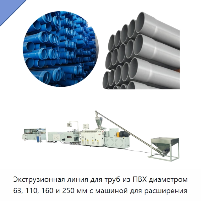 Экструзионная линия для труб из ПВХ диаметром 63, 110, 160 и 250 мм с машиной для расширения — Экструдеры для пластмасс